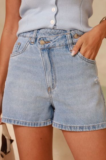 Shorts Jeans Com Cós Diferenciado Feminino Revanche Avêntico Azul