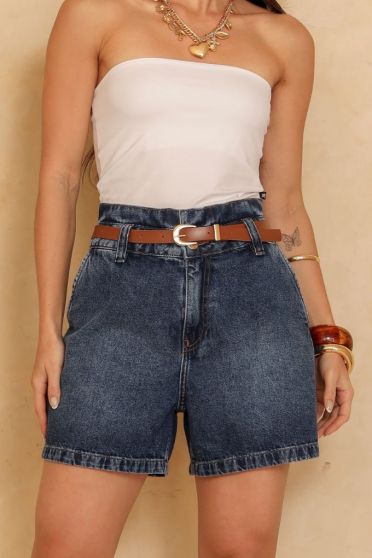Shorts Jeans Cos Duplo Com Cinto Feminino Revanche Cicilino UNICA