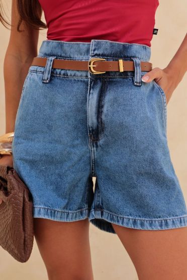 Shorts Jeans Cos Duplo Com Cinto Feminino Revanche Félix UNICA