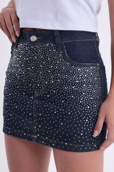Saia Shorts Jeans Com Strass Feminino Revanche Caristo UNICA