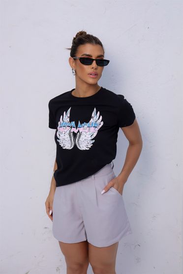 T-Shirt Estampada Feminina Revanche Cesareia PRETO