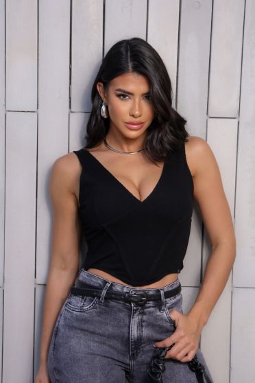 Top Corset Ribbed Feminino Revanche Malloa PRETO