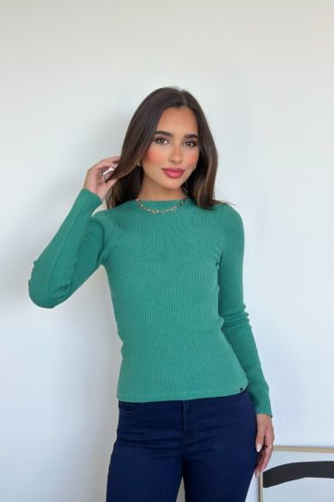 Blusa De Tricot Manga Longa Com Abertura Nas Costas Feminina Revanche Pauini VERDE MEDIO