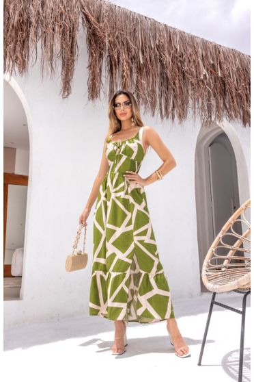 Vestido Plano Longo Amarração Busto Feminino Revanche Cistérniga VERDE