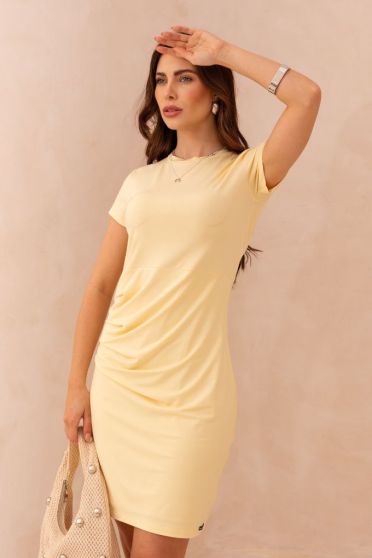 Vestido Curto Com Pregas Feminina Revanche Sêxtias AMARELO CLARO