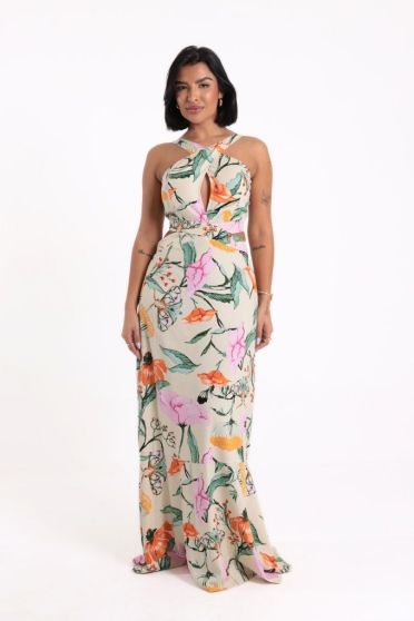 Vestido Longo Recorte Cruzado Revanche-VT.FEM.00045 BEGE