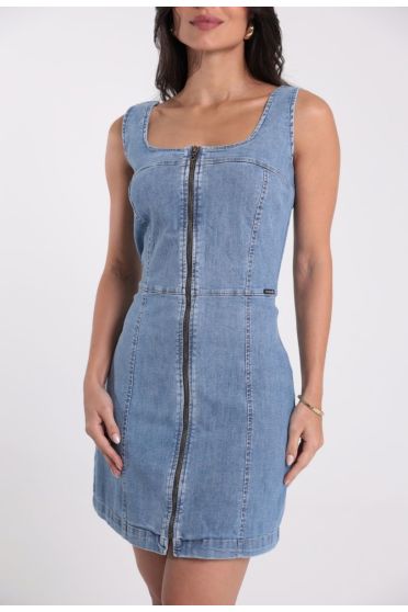 Vestido Jeans Com Zíper Frente E Recortes Revanche - VT.FEM.00067 AZUL
