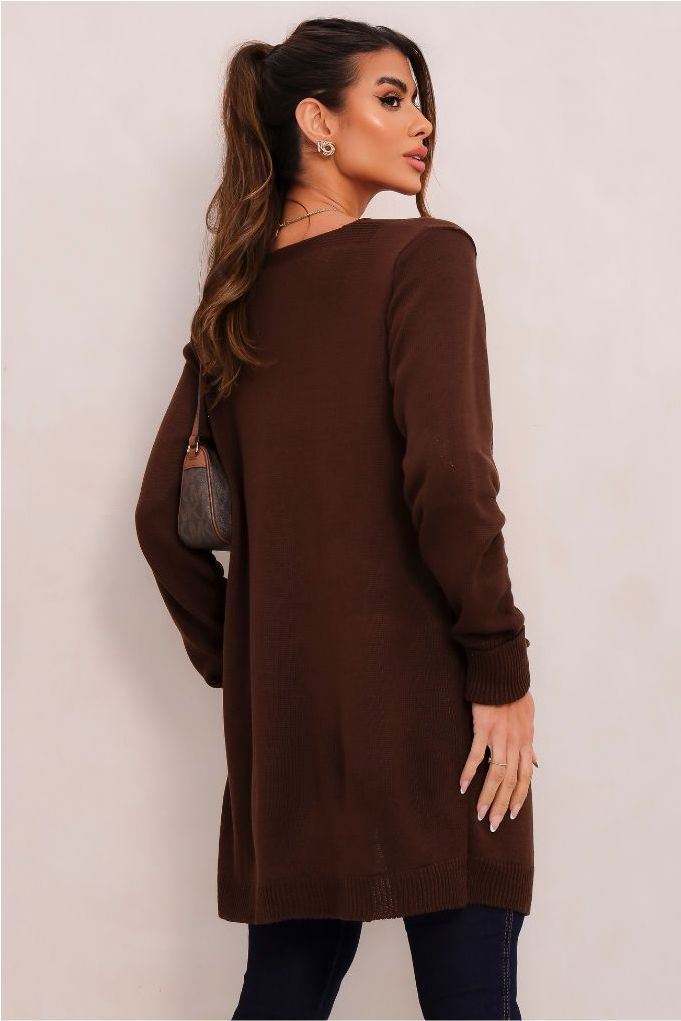 Cardigan Tricot Manga Dobrada Feminina Revanche Atures MARROM TERRA