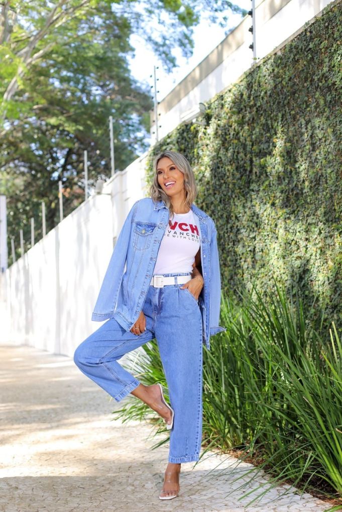 Jaqueta Jeans Maxi Básica Feminina Revanche Thaila Azul
